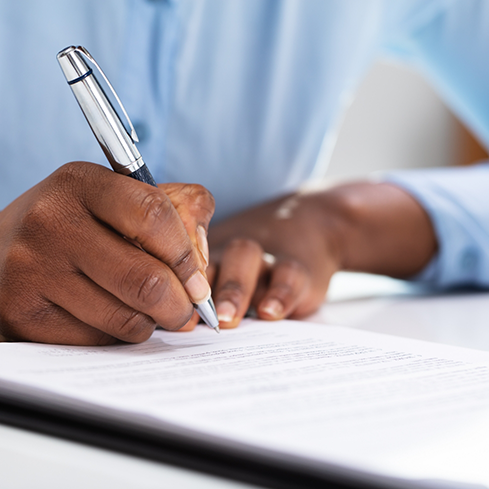 Person completing paperwork