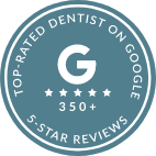 Top rated dentist on Google 350 plus 5 star reviews