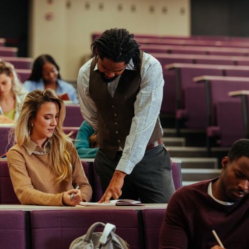 Students in a university lecture hall