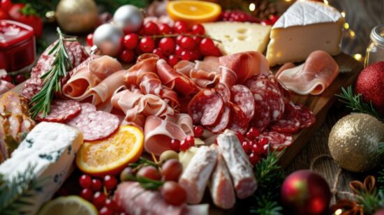 Spread of holiday hors d’oeuvres.